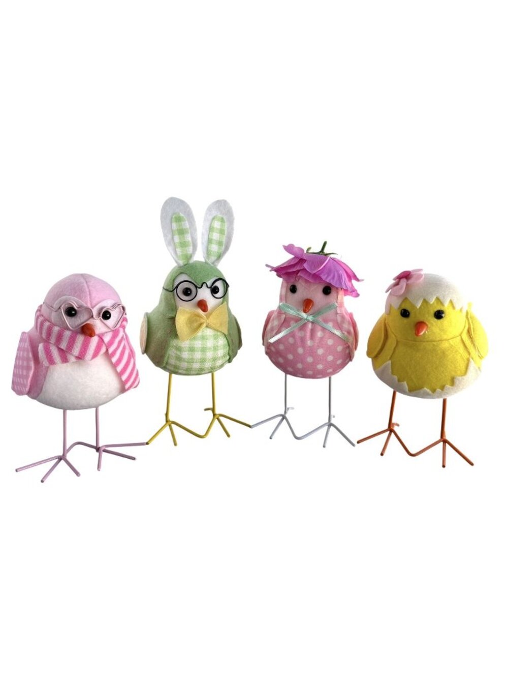 Lot Of 4 Fabric Birds Bunny Ears Flower Hat Baby Chick Egg Easter Spring Decor